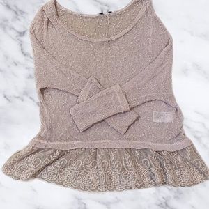 American Eagle Pastel Lilac Sweater w/ Lace Trim